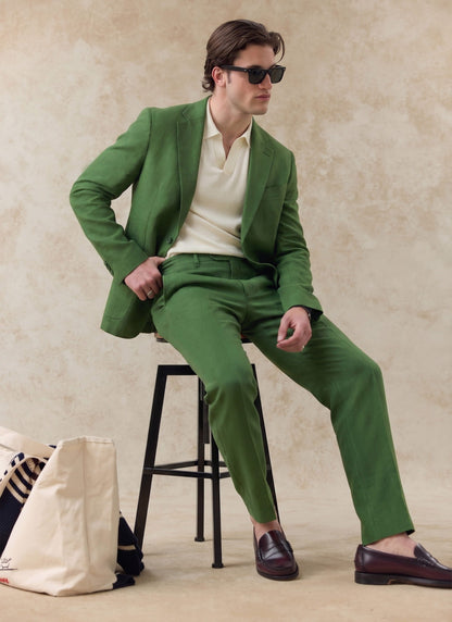 Men's Linen Blazer - Suit Jacket - Forest Green | Percival