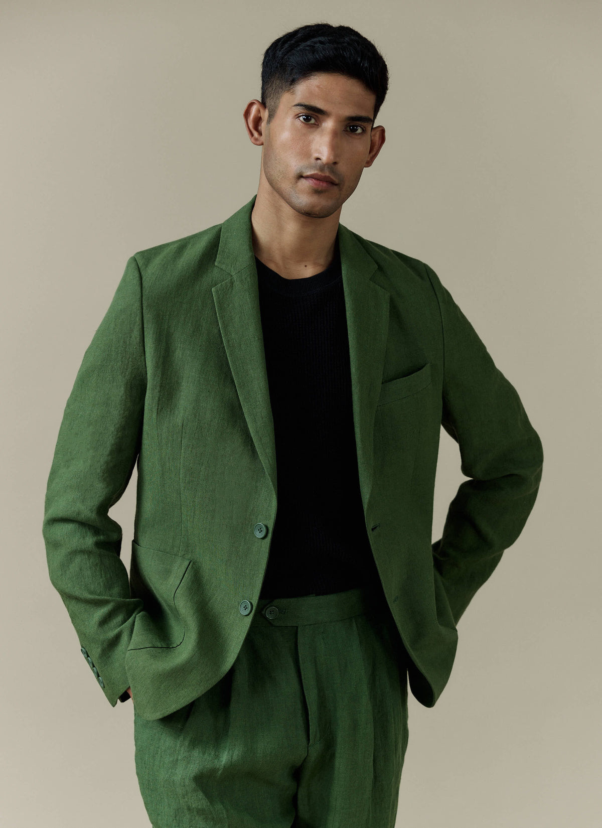 Men's Linen Blazer - Suit Jacket - Forest Green | Percival