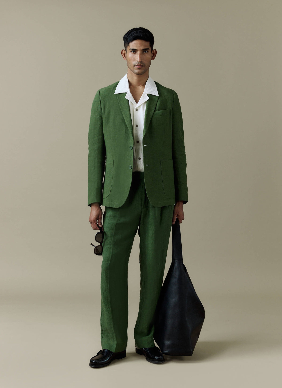 Men's Linen Blazer - Suit Jacket - Forest Green | Percival