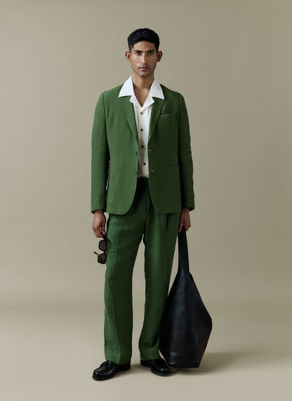 Men's Linen Blazer - Suit Jacket - Forest Green | Percival