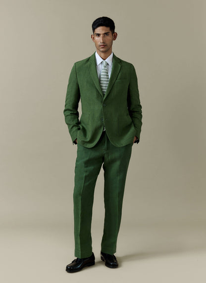 Men's Linen Blazer - Suit Jacket - Forest Green | Percival