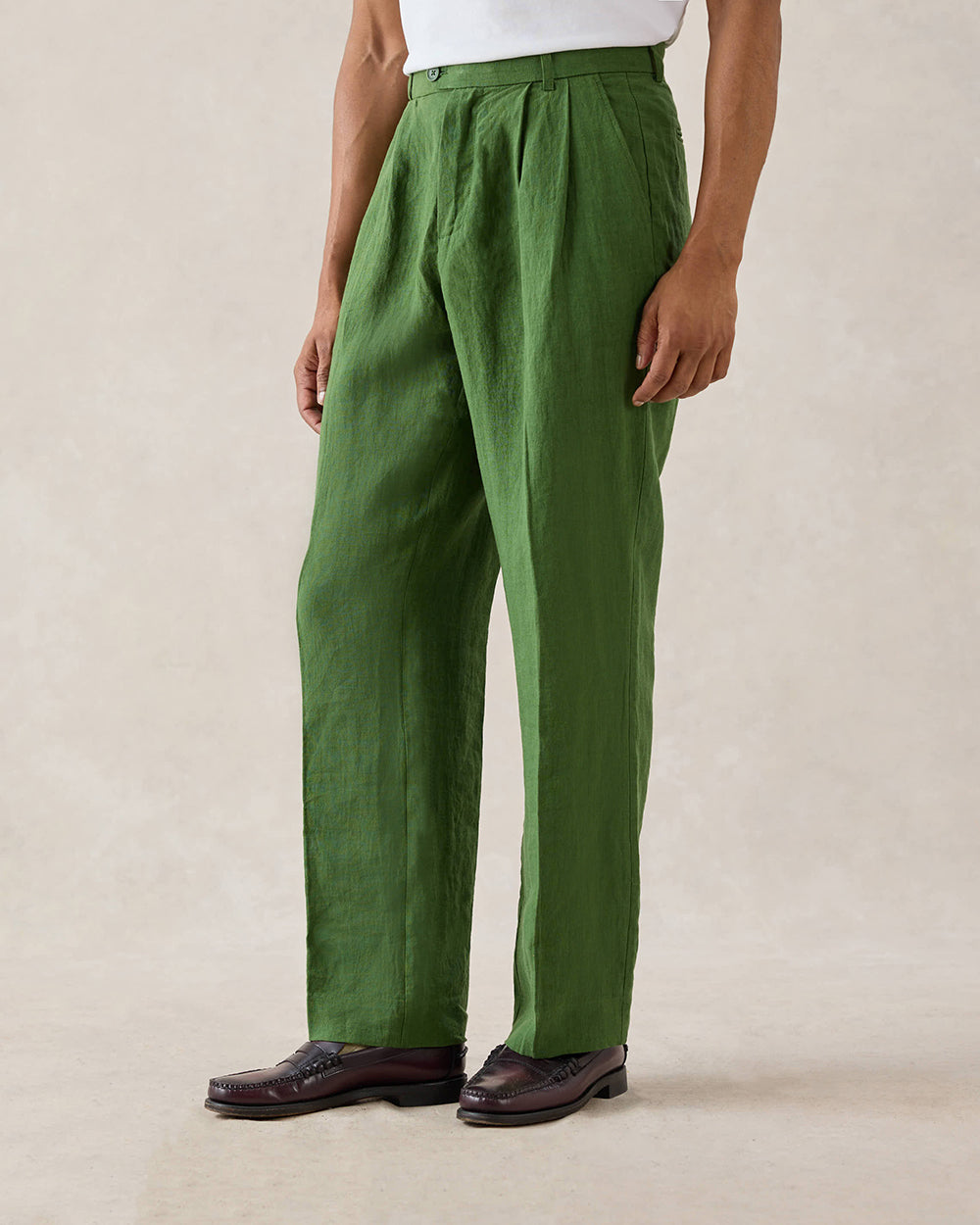 Men's Pleated Suit Trousers - Linen - Forest Green | Percival