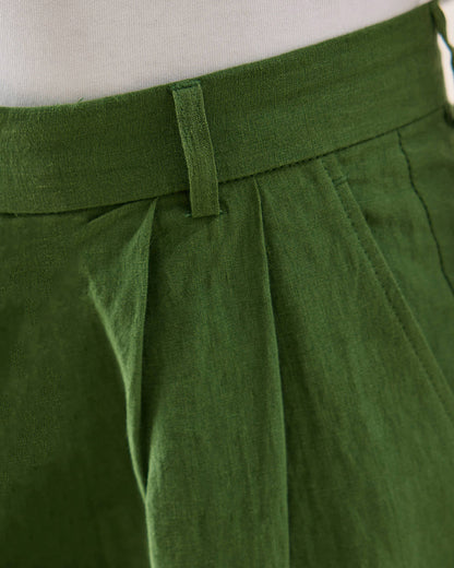 Men's Pleated Suit Trousers - Linen - Forest Green | Percival
