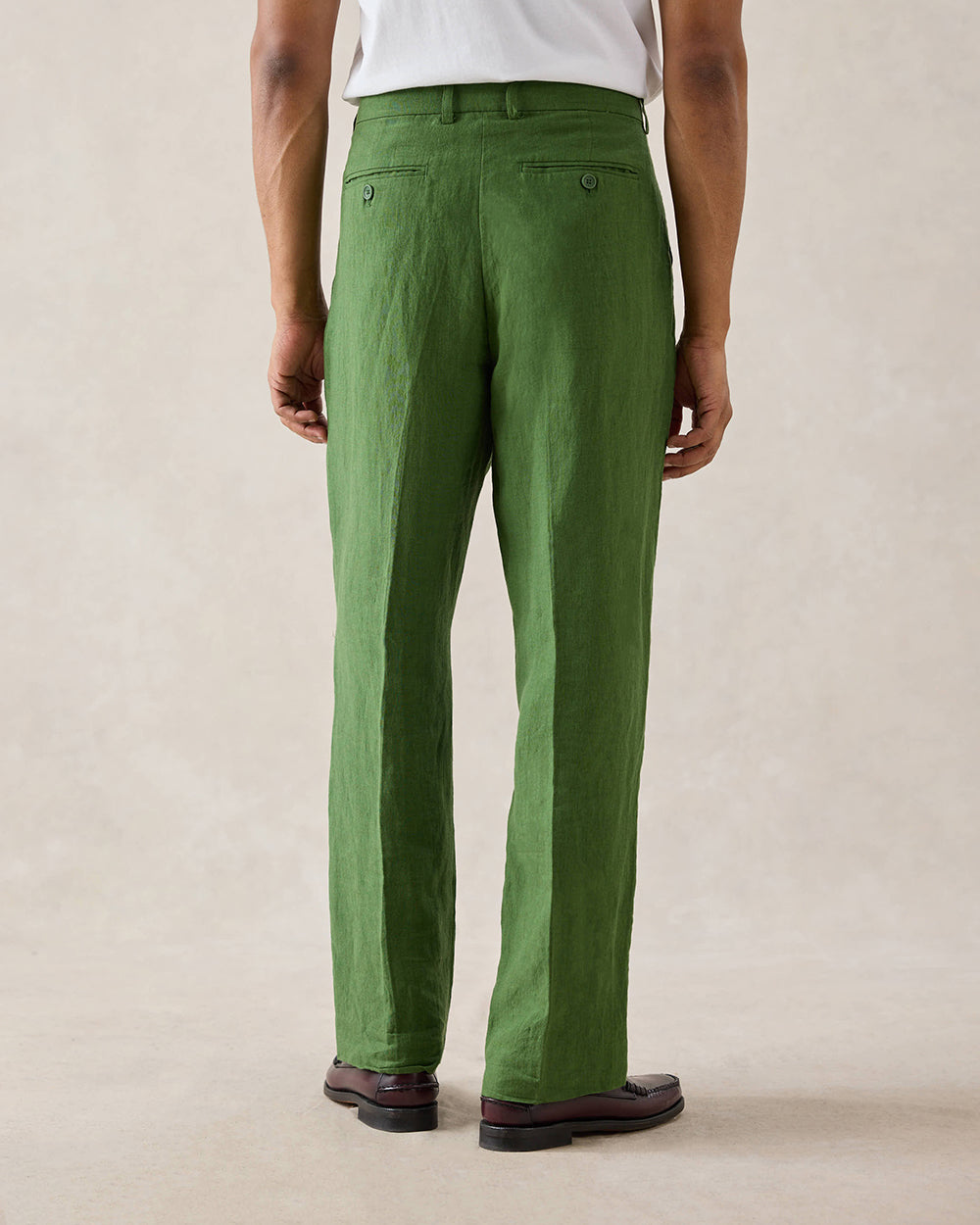 Men's Pleated Suit Trousers - Linen - Forest Green | Percival