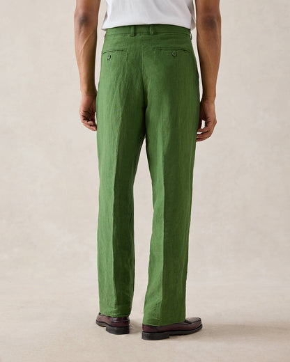Men's Pleated Suit Trousers - Linen - Forest Green | Percival