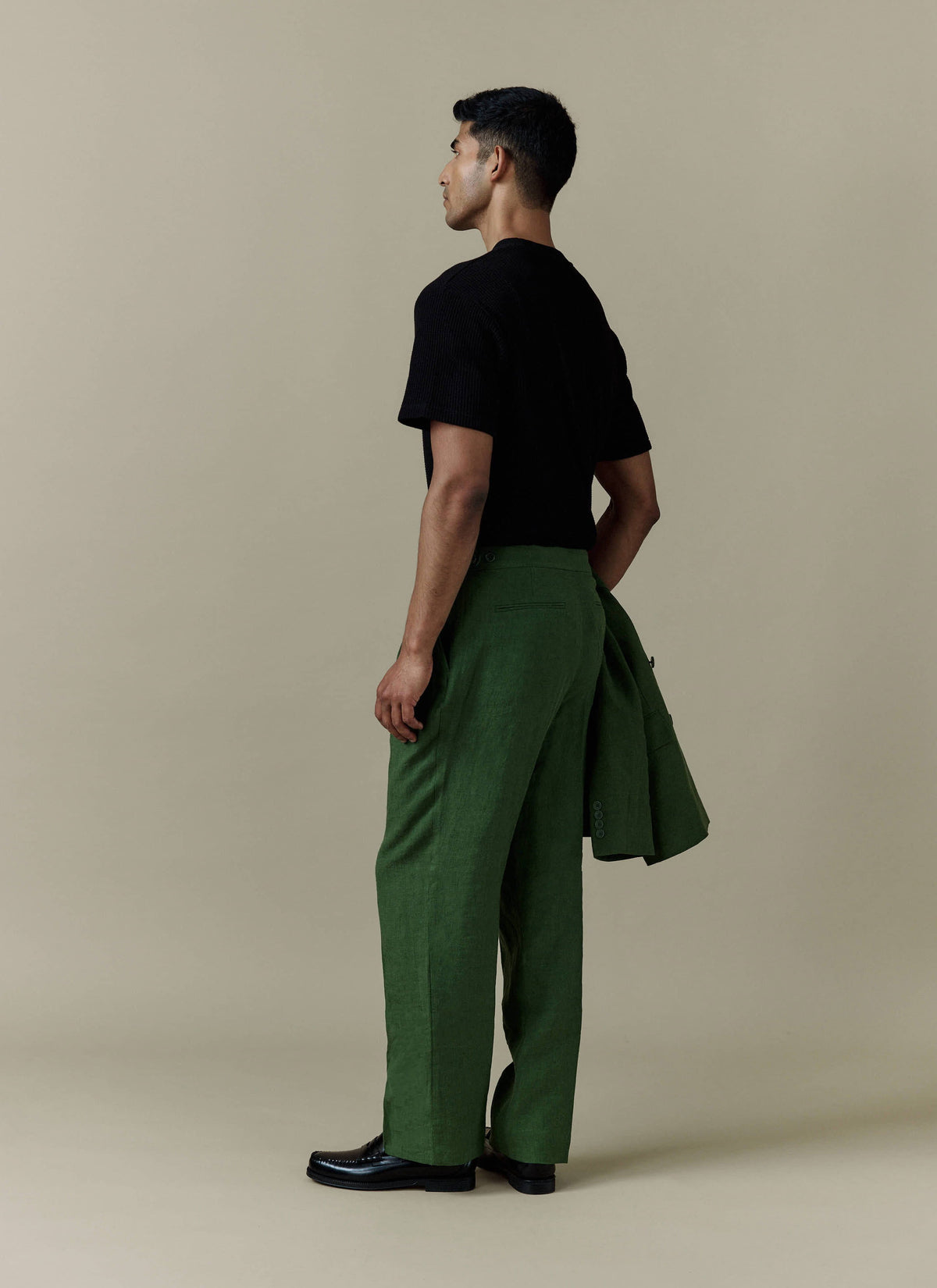 Men's Pleated Suit Trousers - Linen - Forest Green | Percival