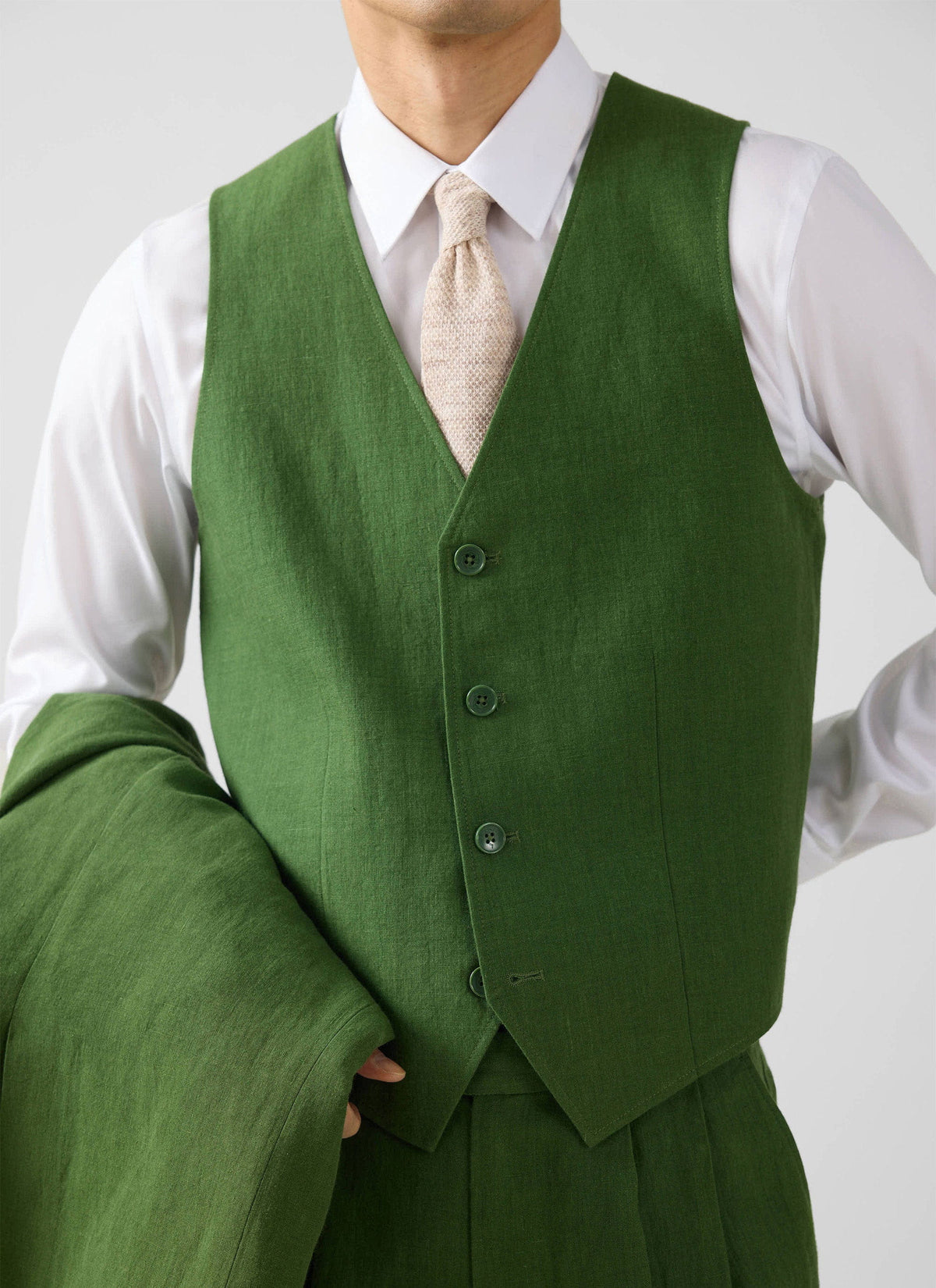 Men's Waistcoat - Linen - Forest Green | Percival