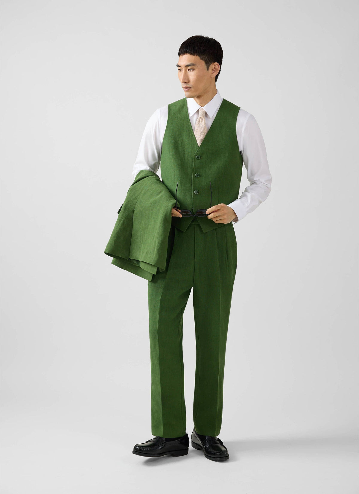 Men's Waistcoat - Linen - Forest Green | Percival