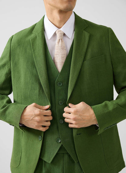 Men's Waistcoat - Linen - Forest Green | Percival