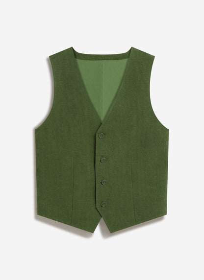 Men's Waistcoat - Linen - Forest Green | Percival