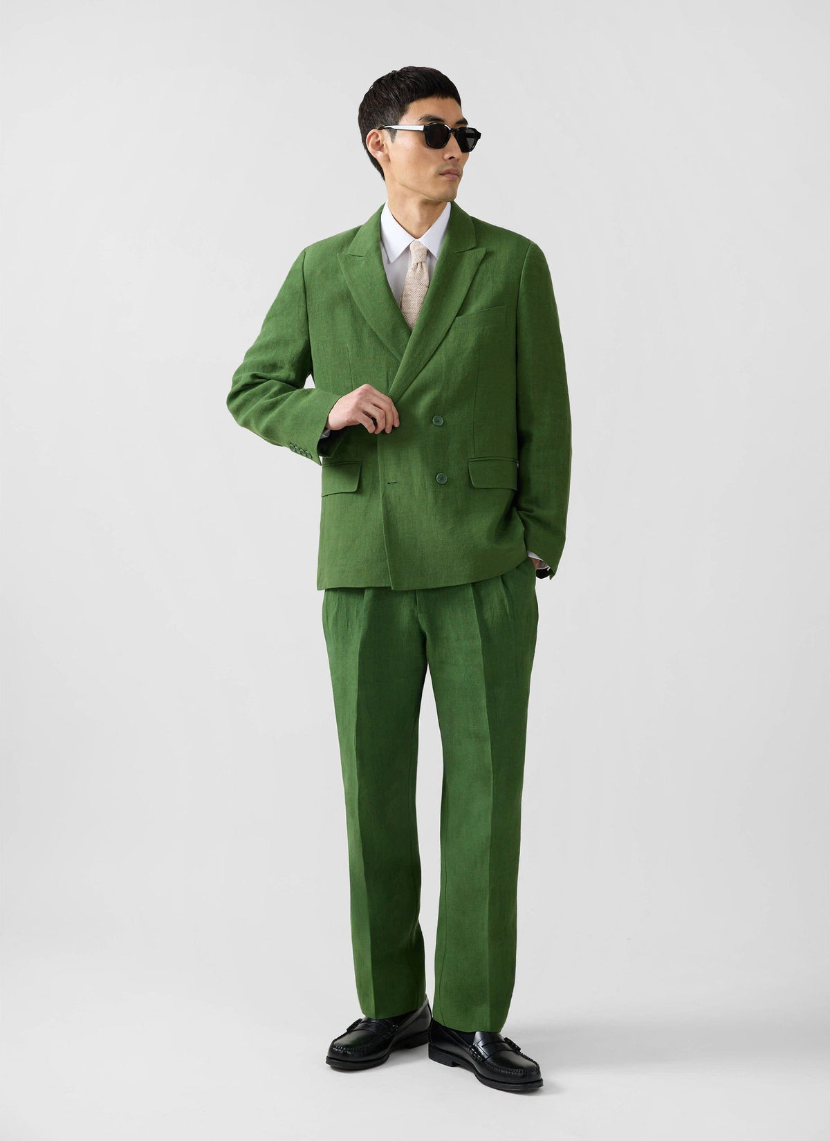 Men's Clifton Linen Double-Breasted Blazer - Forest Green | Percival