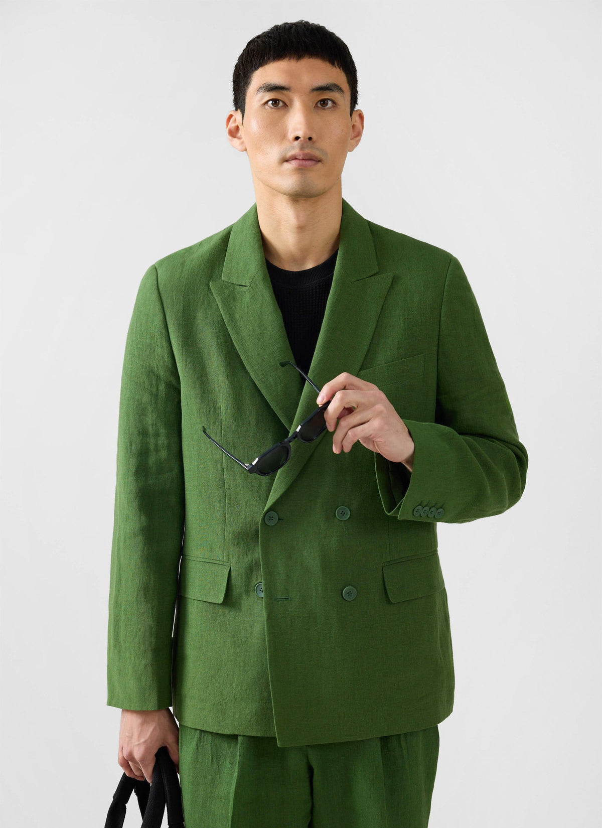 Men's Clifton Linen Double-Breasted Blazer - Forest Green | Percival