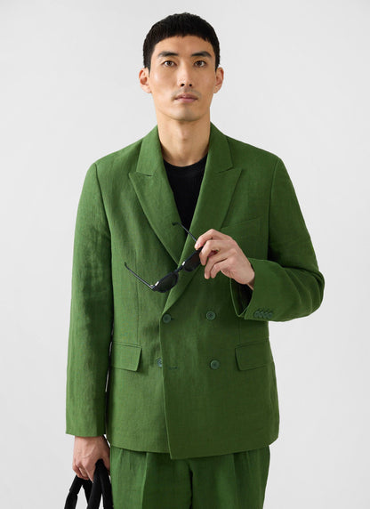 Men's Clifton Linen Double-Breasted Blazer - Forest Green | Percival