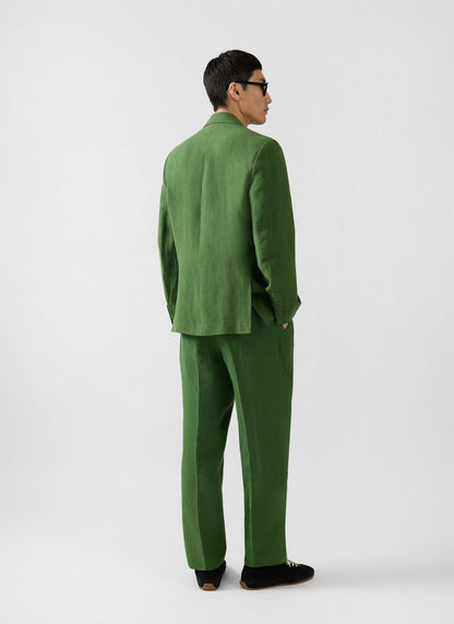 Men's Clifton Linen Double-Breasted Blazer - Forest Green | Percival