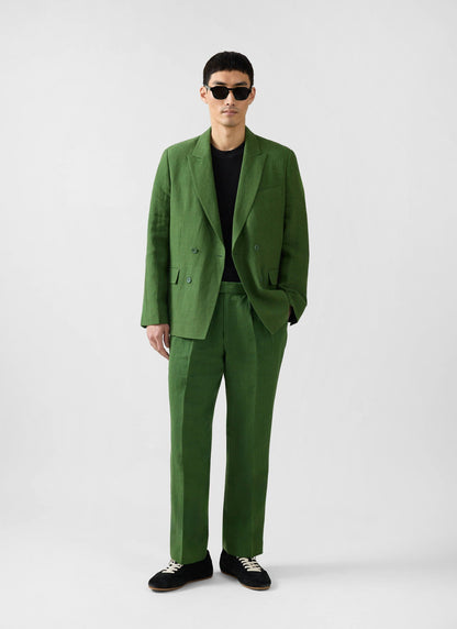 Men's Clifton Linen Double-Breasted Blazer - Forest Green | Percival