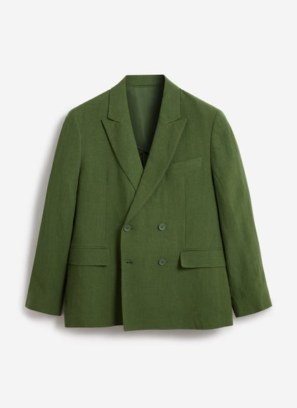 Men's Clifton Linen Double-Breasted Blazer - Forest Green | Percival