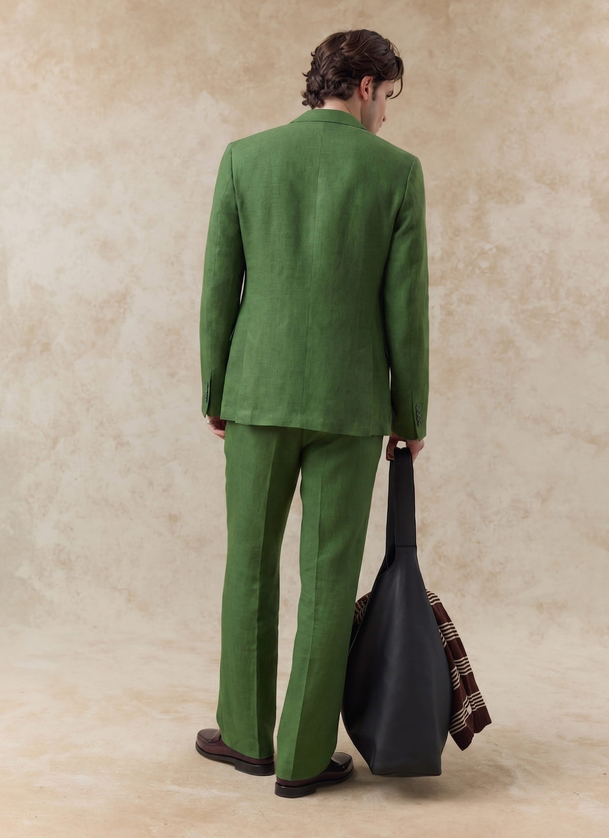 Men's Tailored Linen Trousers - Straight Leg - Forest Green | Percival