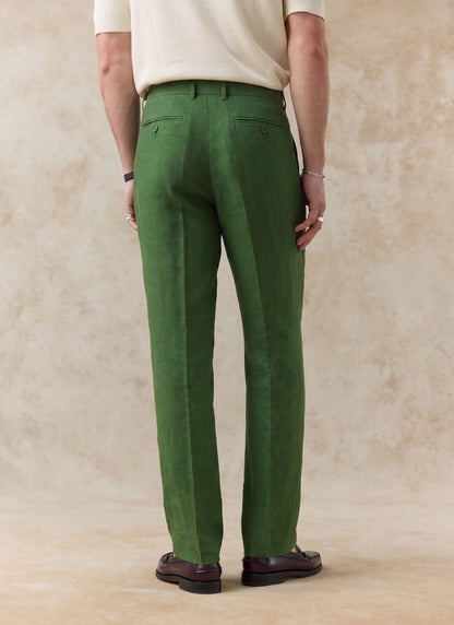 Men's Tailored Linen Trousers - Straight Leg - Forest Green | Percival