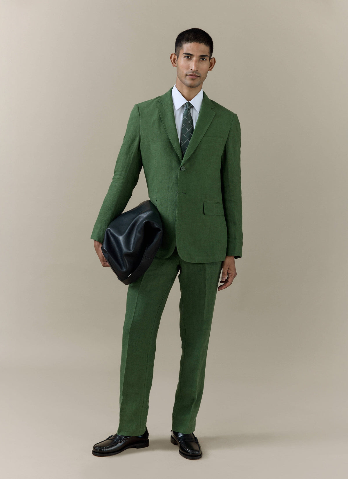 Men's Slim Fit Linen Blazer - Suit Jacket - Forest Green | Percival