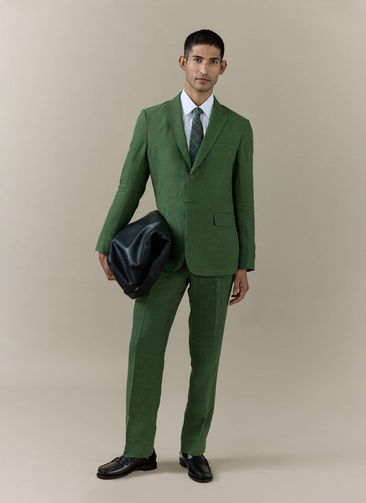Men's Slim Fit Linen Blazer - Suit Jacket - Forest Green | Percival