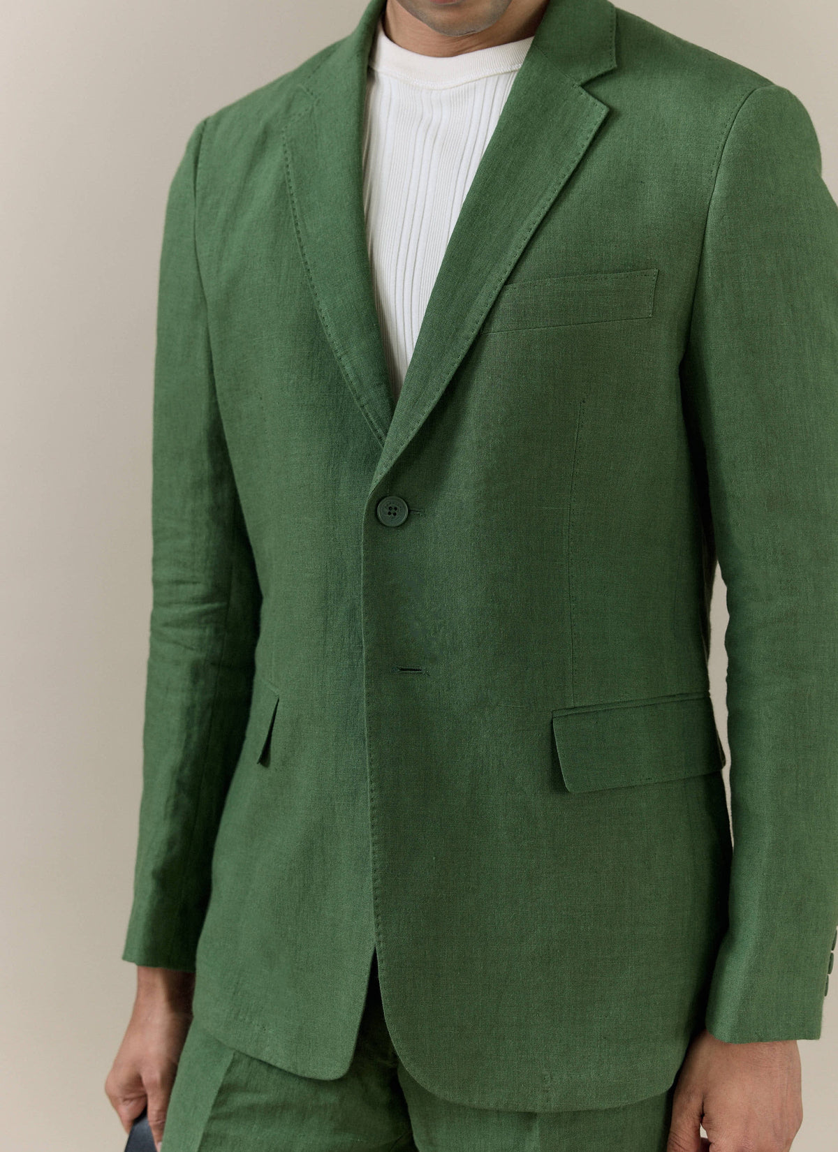Men's Slim Fit Linen Blazer - Suit Jacket - Forest Green | Percival