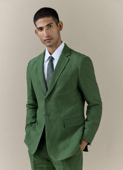 Men's Slim Fit Linen Blazer - Suit Jacket - Forest Green | Percival