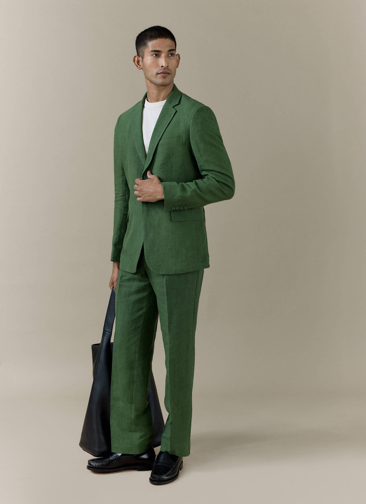 Men's Slim Fit Linen Blazer - Suit Jacket - Forest Green | Percival