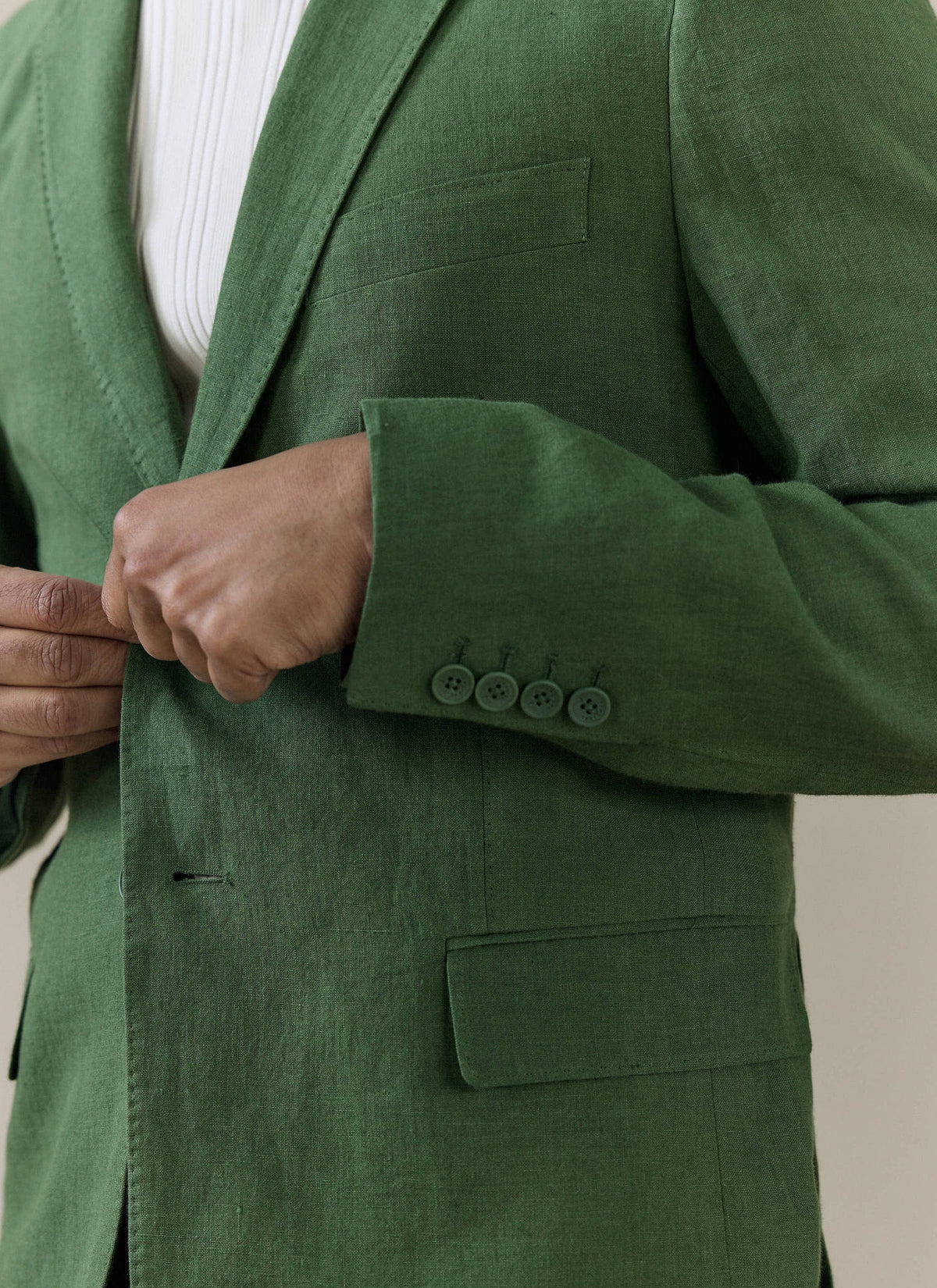 Men's Slim Fit Linen Blazer - Suit Jacket - Forest Green | Percival