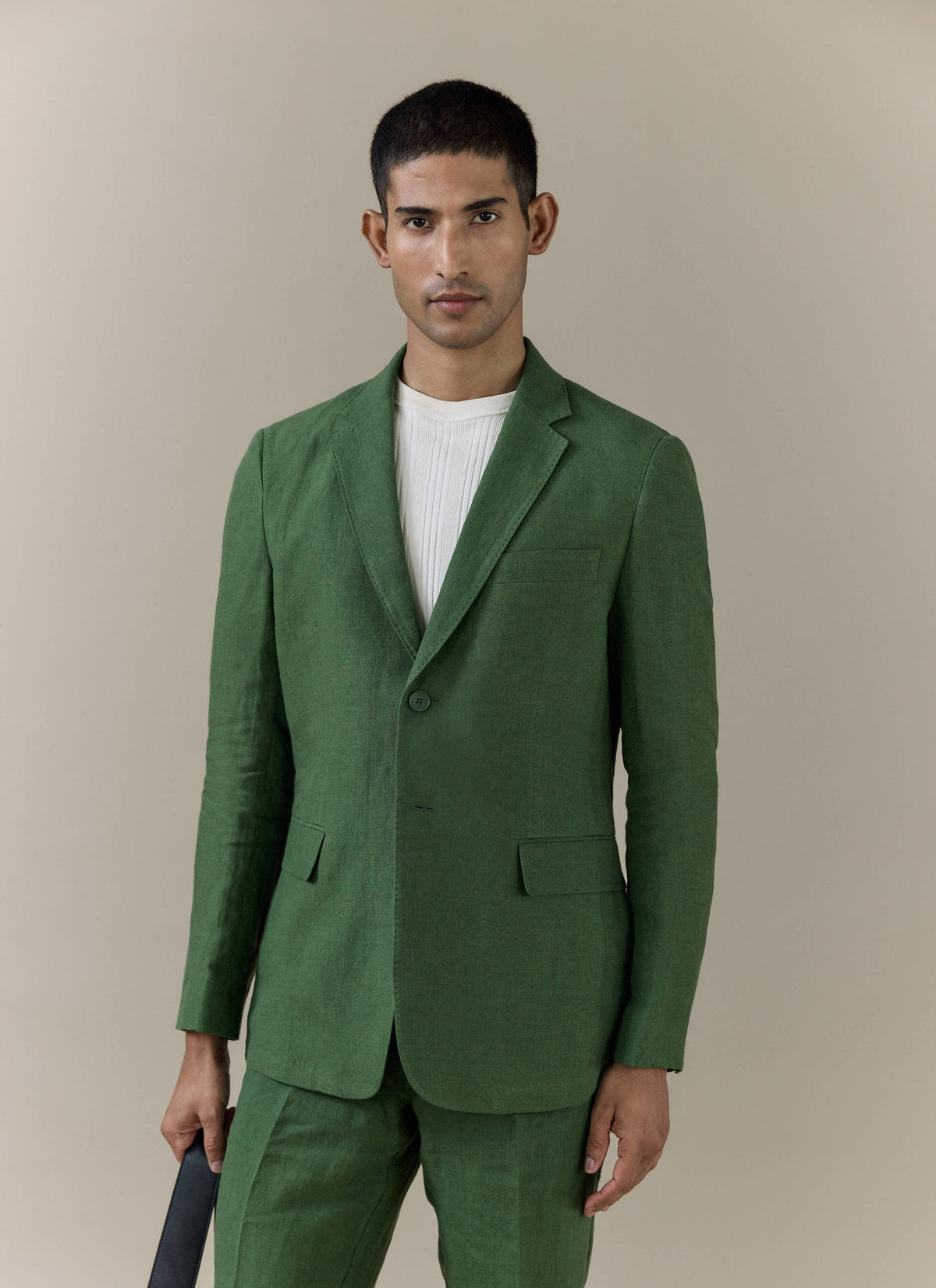 Men's Slim Fit Linen Blazer - Suit Jacket - Forest Green | Percival