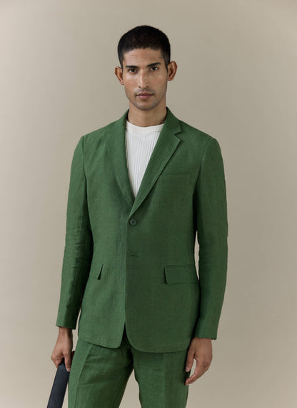 Men's Slim Fit Linen Blazer - Suit Jacket - Forest Green | Percival