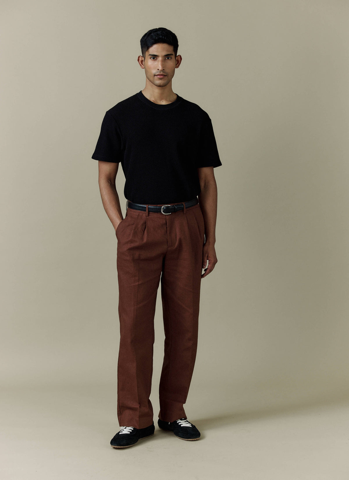 Men's Pleated Suit Trousers - Linen - Brown | Percival