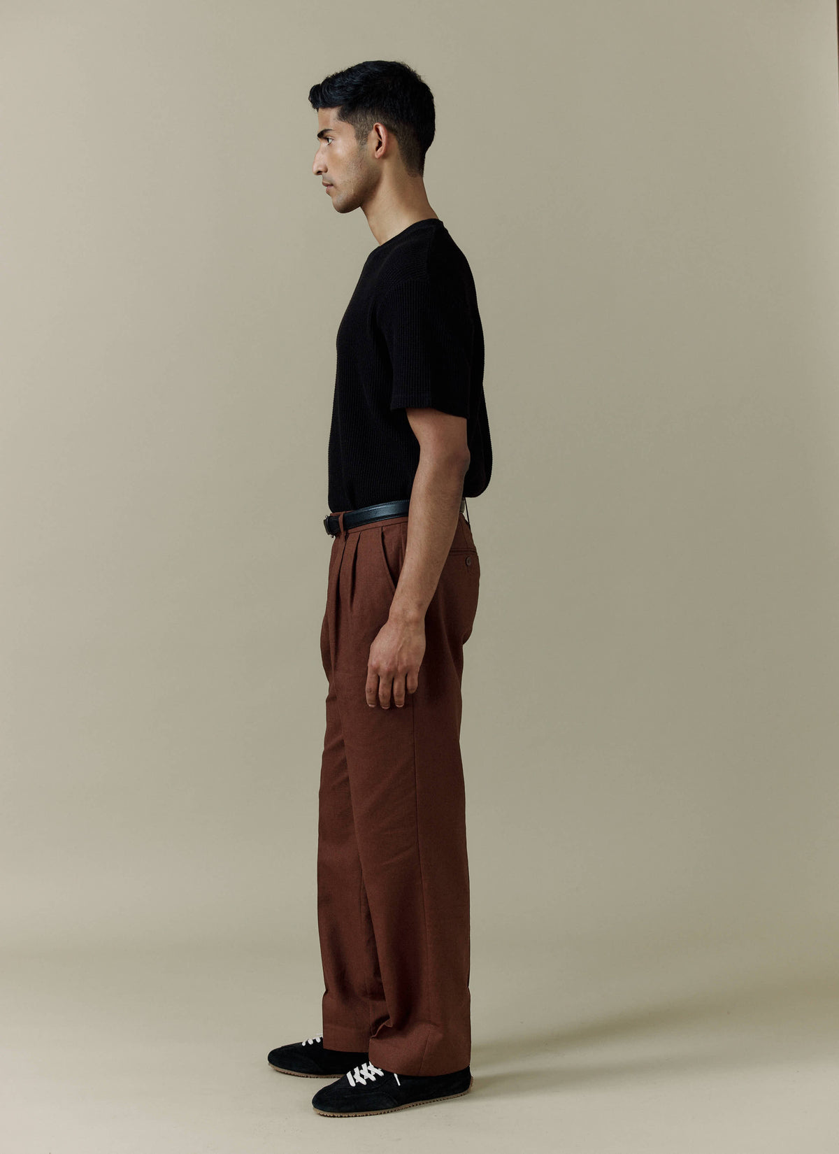 Men's Pleated Suit Trousers - Linen - Brown | Percival