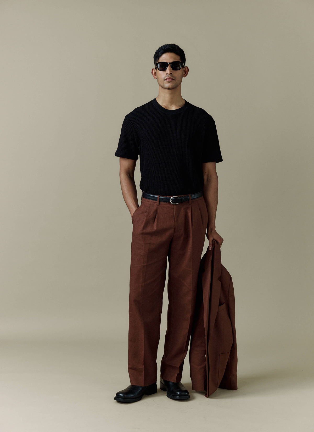 Men's Pleated Suit Trousers - Linen - Brown | Percival