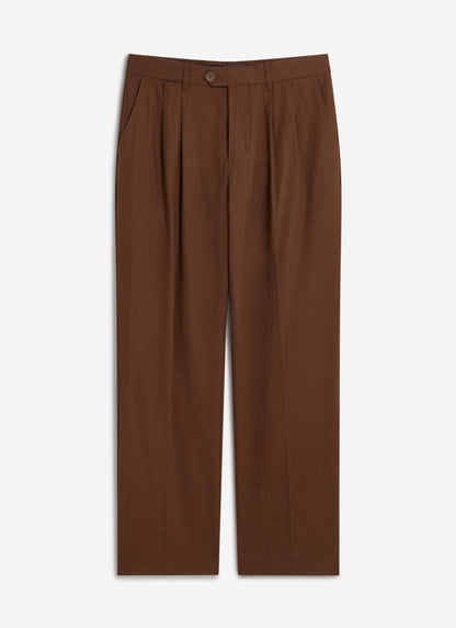 Men's Pleated Suit Trousers - Linen - Brown | Percival