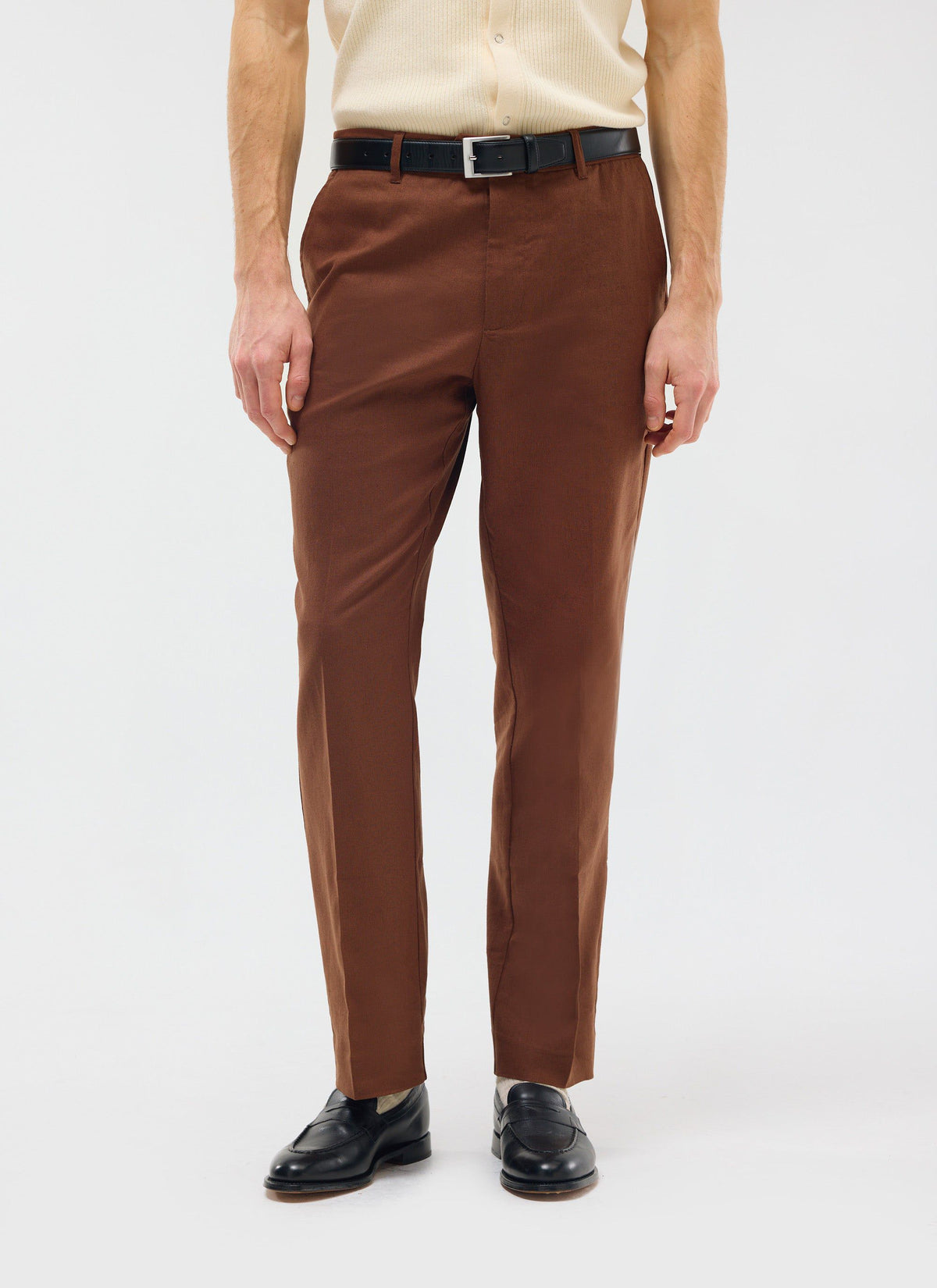Men's Tailored Linen Trousers - Straight Leg - Brown | Percival