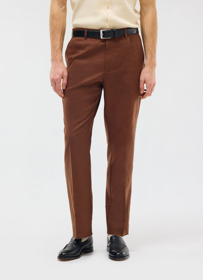 Men's Tailored Linen Trousers - Straight Leg - Brown | Percival