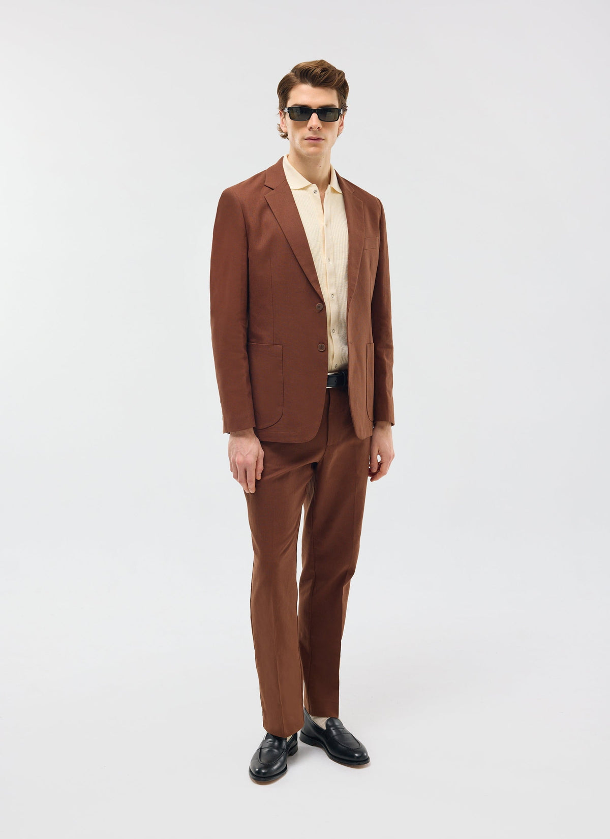 Men's Tailored Linen Trousers - Straight Leg - Brown | Percival