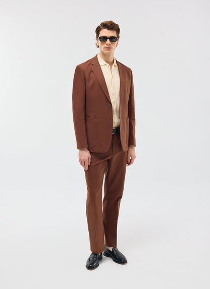 Men's Tailored Linen Trousers - Straight Leg - Brown | Percival