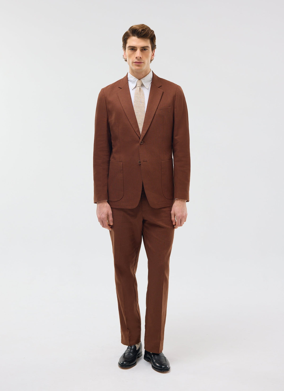 Men's Tailored Linen Trousers - Straight Leg - Brown | Percival