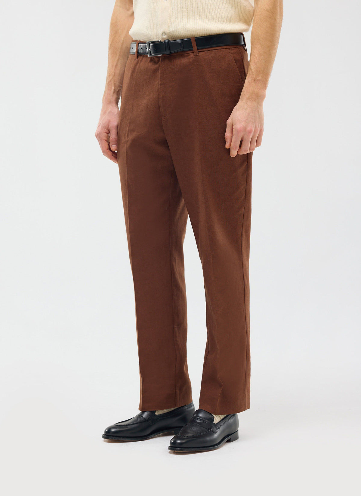Men's Tailored Linen Trousers - Straight Leg - Brown | Percival