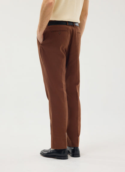Men's Tailored Linen Trousers - Straight Leg - Brown | Percival