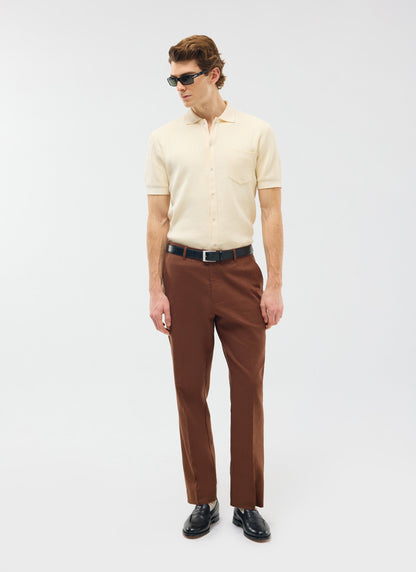 Men's Tailored Linen Trousers - Straight Leg - Brown | Percival