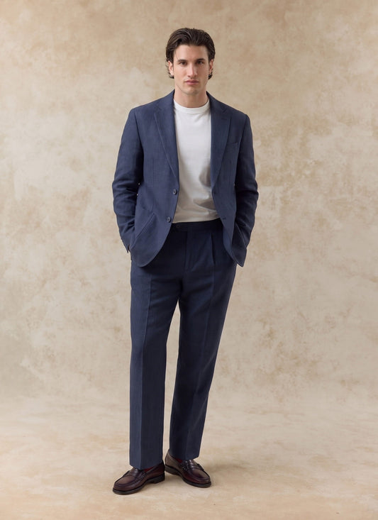 Men's Linen Blazer - Suit Jacket - Navy Blue | Percival