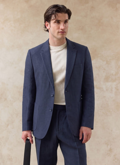 Men's Linen Blazer - Suit Jacket - Navy Blue | Percival