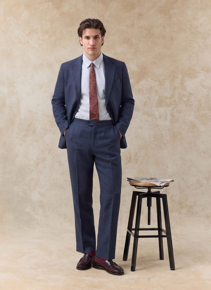 Men's Tailored Linen Trousers - Straight Leg - Navy Blue | Percival