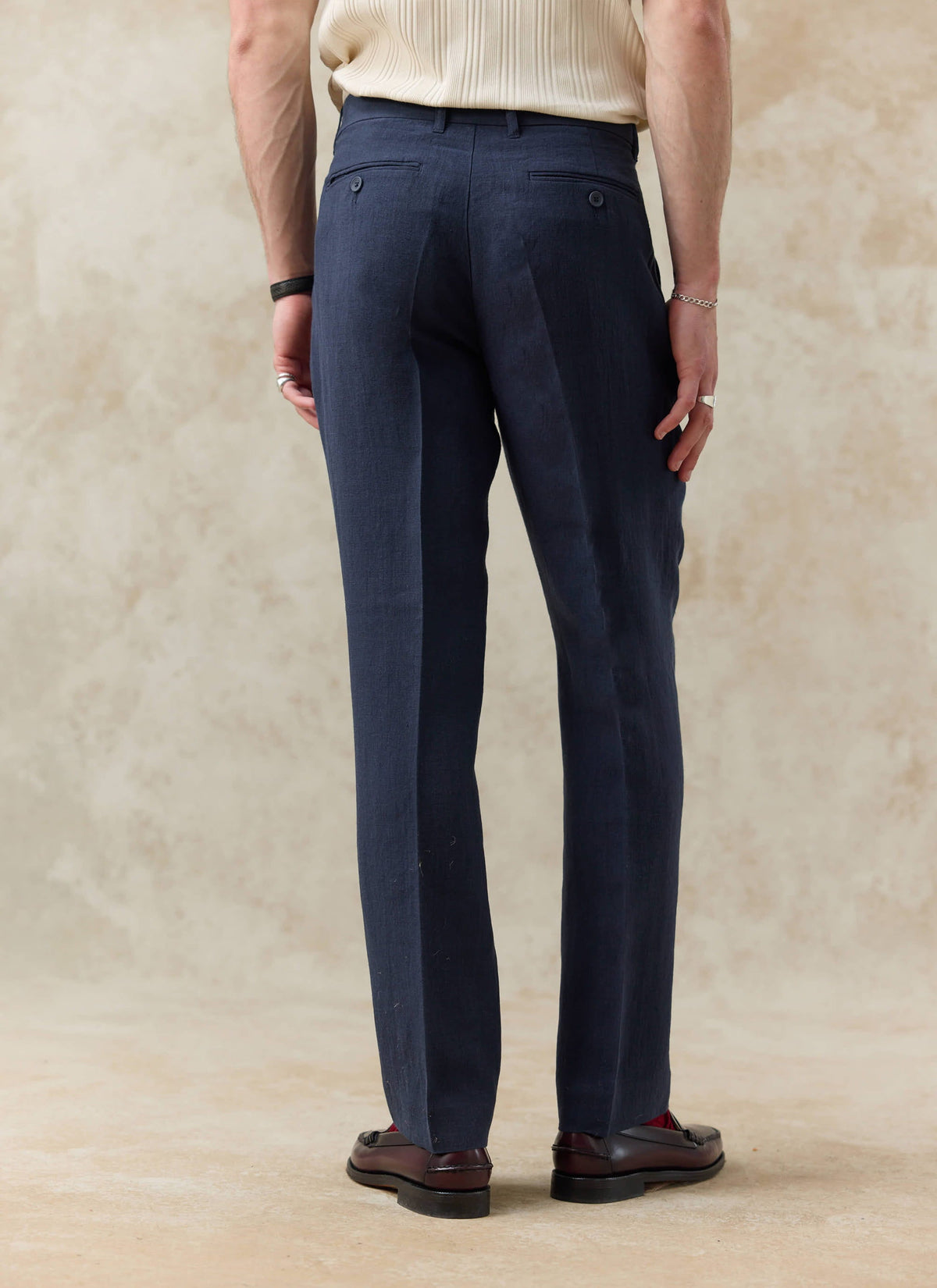 Men's Tailored Linen Trousers - Straight Leg - Navy Blue | Percival