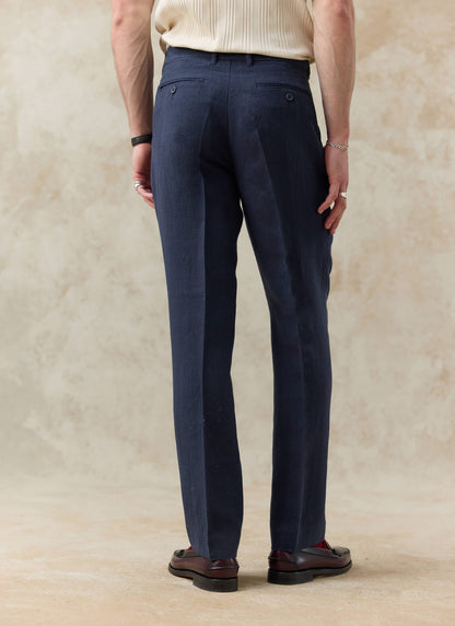 Men's Tailored Linen Trousers - Straight Leg - Navy Blue | Percival