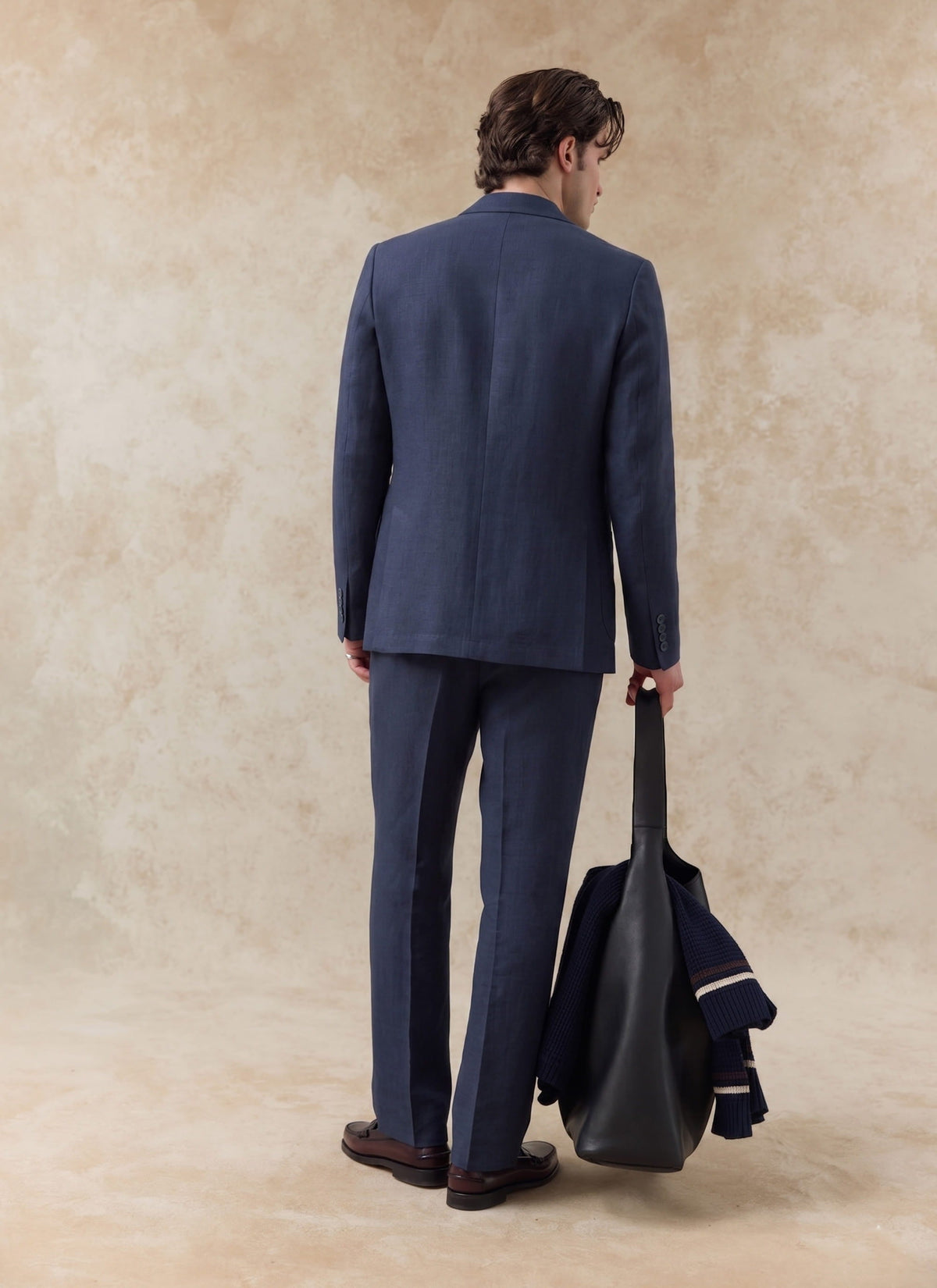Men's Tailored Linen Trousers - Straight Leg - Navy Blue | Percival