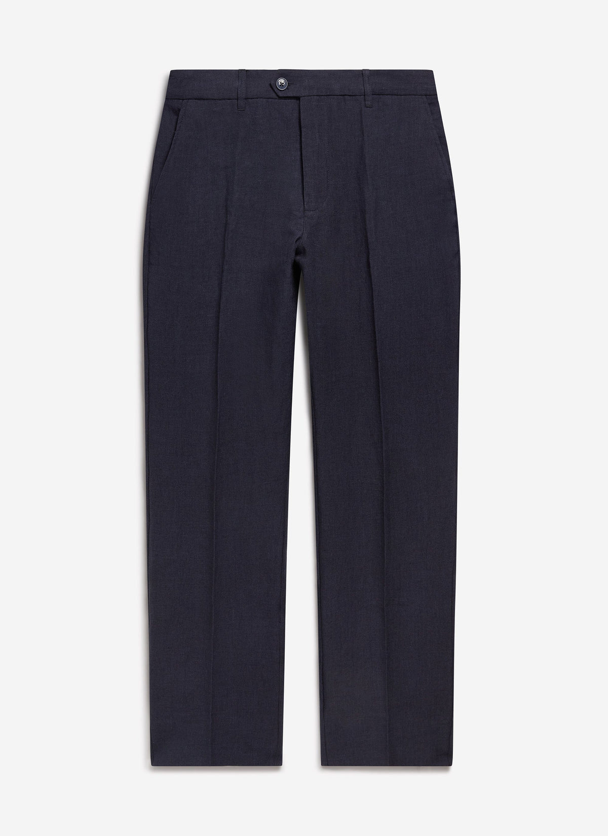 Men's Tailored Linen Trousers - Straight Leg - Navy Blue | Percival