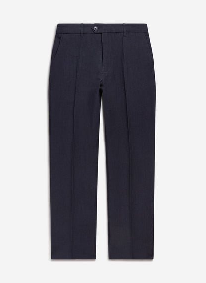 Men's Tailored Linen Trousers - Straight Leg - Navy Blue | Percival